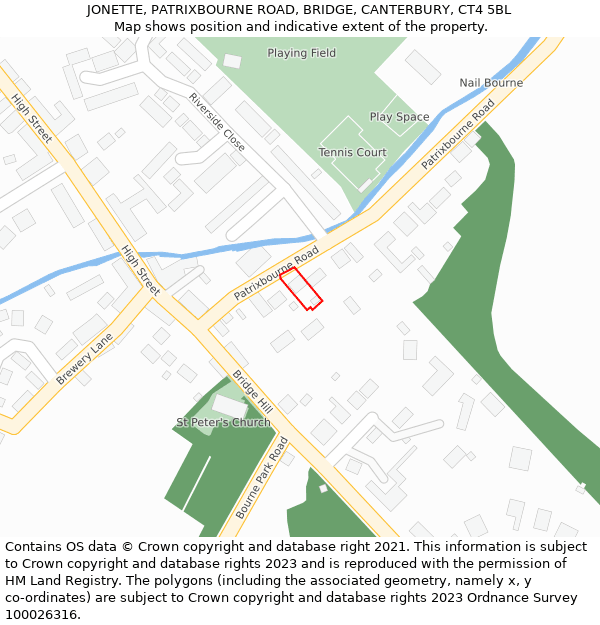 JONETTE, PATRIXBOURNE ROAD, BRIDGE, CANTERBURY, CT4 5BL: Location map and indicative extent of plot