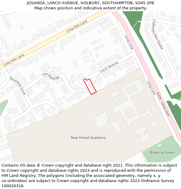 JOSANDA, LARCH AVENUE, HOLBURY, SOUTHAMPTON, SO45 2PB: Location map and indicative extent of plot