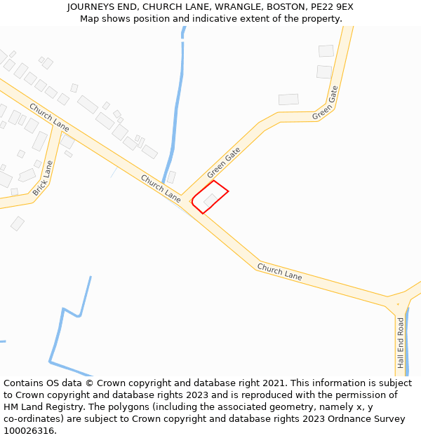 JOURNEYS END, CHURCH LANE, WRANGLE, BOSTON, PE22 9EX: Location map and indicative extent of plot