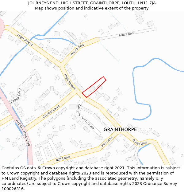JOURNEYS END, HIGH STREET, GRAINTHORPE, LOUTH, LN11 7JA: Location map and indicative extent of plot