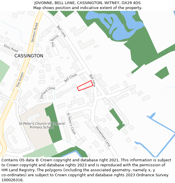 JOVONNE, BELL LANE, CASSINGTON, WITNEY, OX29 4DS: Location map and indicative extent of plot