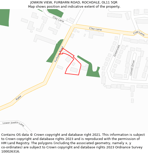 JOWKIN VIEW, FURBARN ROAD, ROCHDALE, OL11 5QR: Location map and indicative extent of plot