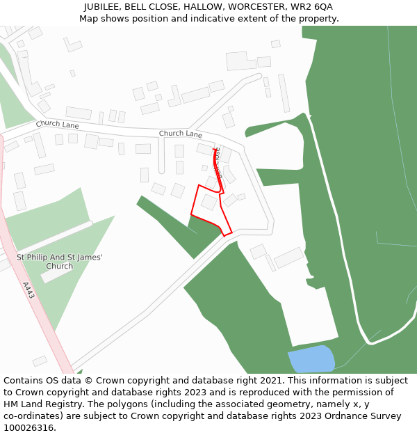JUBILEE, BELL CLOSE, HALLOW, WORCESTER, WR2 6QA: Location map and indicative extent of plot