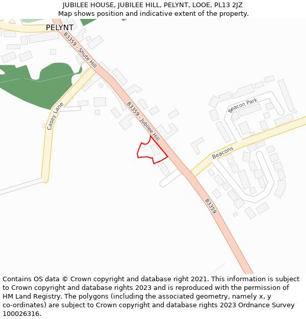 JUBILEE HOUSE, JUBILEE HILL, PELYNT, LOOE, PL13 2JZ: Location map and indicative extent of plot