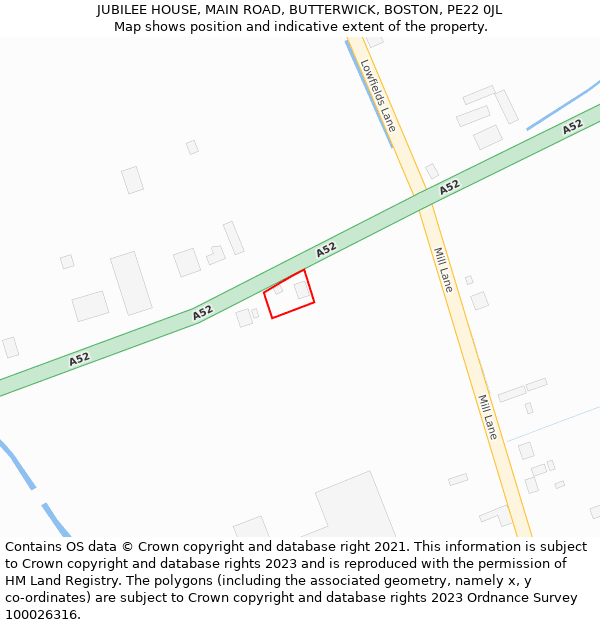 JUBILEE HOUSE, MAIN ROAD, BUTTERWICK, BOSTON, PE22 0JL: Location map and indicative extent of plot