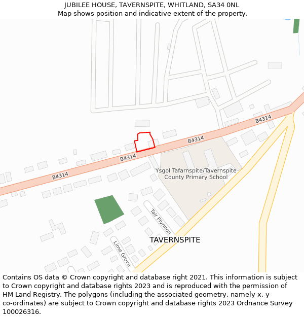 JUBILEE HOUSE, TAVERNSPITE, WHITLAND, SA34 0NL: Location map and indicative extent of plot