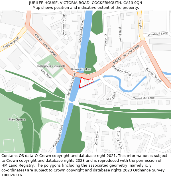 JUBILEE HOUSE, VICTORIA ROAD, COCKERMOUTH, CA13 9QN: Location map and indicative extent of plot