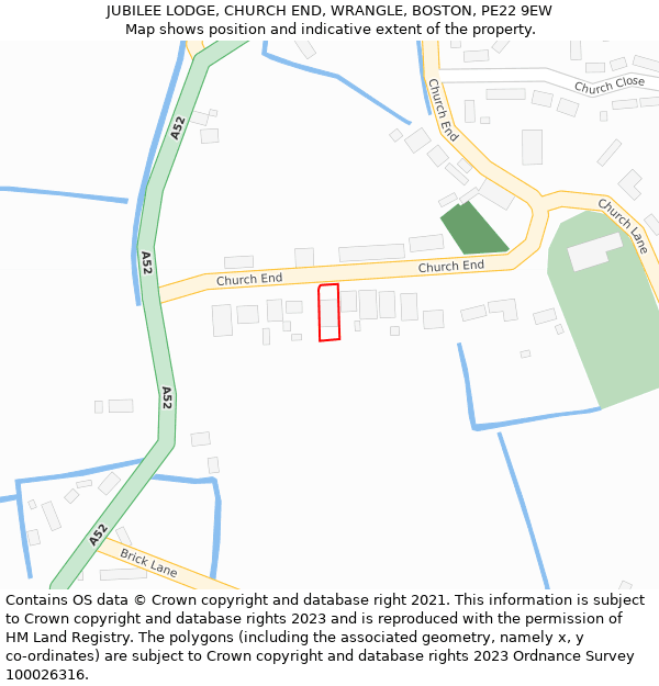 JUBILEE LODGE, CHURCH END, WRANGLE, BOSTON, PE22 9EW: Location map and indicative extent of plot
