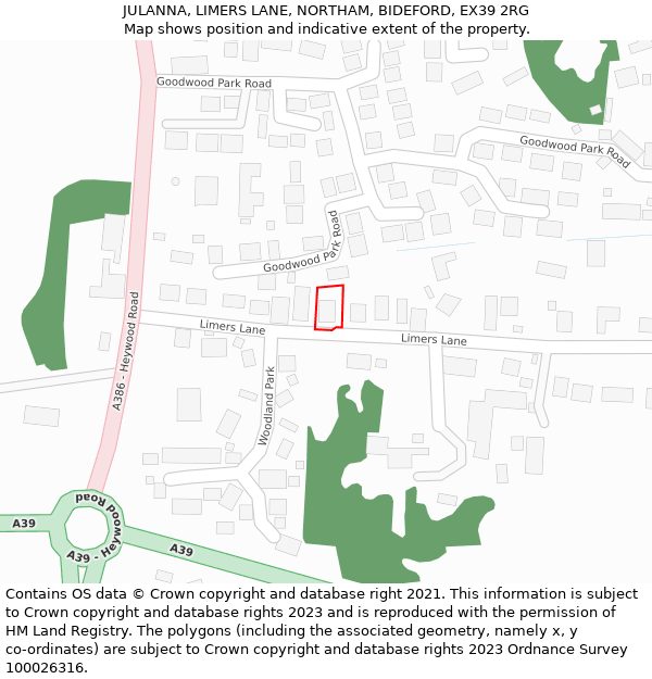 JULANNA, LIMERS LANE, NORTHAM, BIDEFORD, EX39 2RG: Location map and indicative extent of plot
