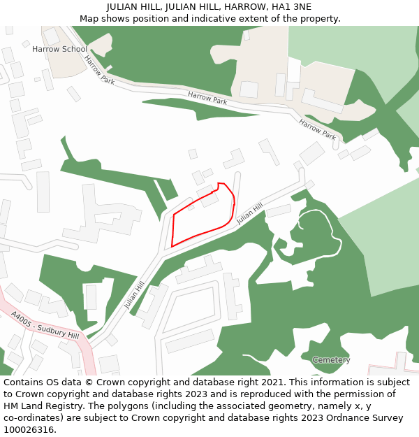 JULIAN HILL, JULIAN HILL, HARROW, HA1 3NE: Location map and indicative extent of plot