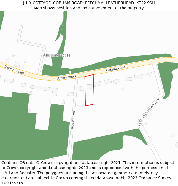 JULY COTTAGE, COBHAM ROAD, FETCHAM, LEATHERHEAD, KT22 9SH: Location map and indicative extent of plot