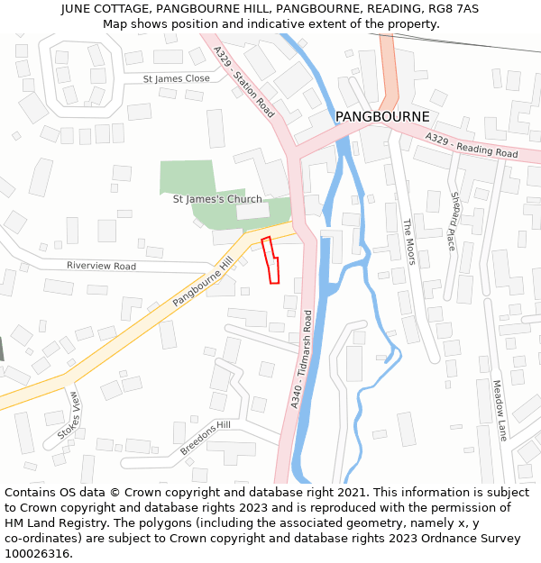 JUNE COTTAGE, PANGBOURNE HILL, PANGBOURNE, READING, RG8 7AS: Location map and indicative extent of plot