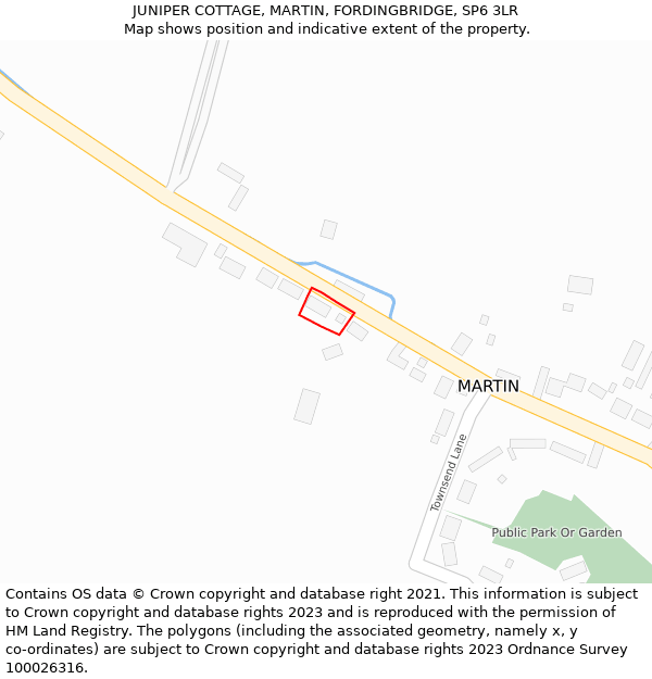 JUNIPER COTTAGE, MARTIN, FORDINGBRIDGE, SP6 3LR: Location map and indicative extent of plot