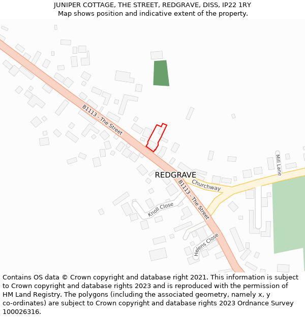 JUNIPER COTTAGE, THE STREET, REDGRAVE, DISS, IP22 1RY: Location map and indicative extent of plot