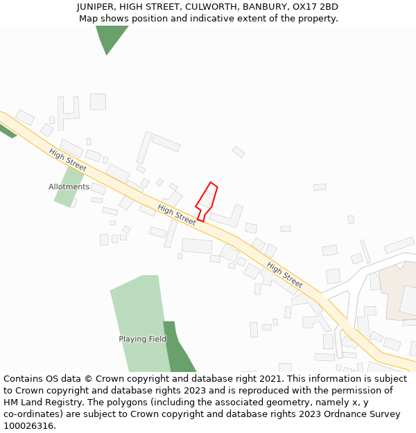 JUNIPER, HIGH STREET, CULWORTH, BANBURY, OX17 2BD: Location map and indicative extent of plot