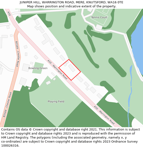 JUNIPER HILL, WARRINGTON ROAD, MERE, KNUTSFORD, WA16 0TE: Location map and indicative extent of plot