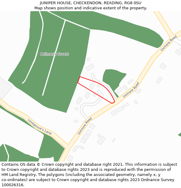 JUNIPER HOUSE, CHECKENDON, READING, RG8 0SU: Location map and indicative extent of plot