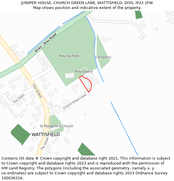 JUNIPER HOUSE, CHURCH GREEN LANE, WATTISFIELD, DISS, IP22 1FW: Location map and indicative extent of plot