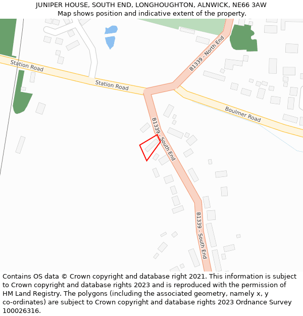 JUNIPER HOUSE, SOUTH END, LONGHOUGHTON, ALNWICK, NE66 3AW: Location map and indicative extent of plot