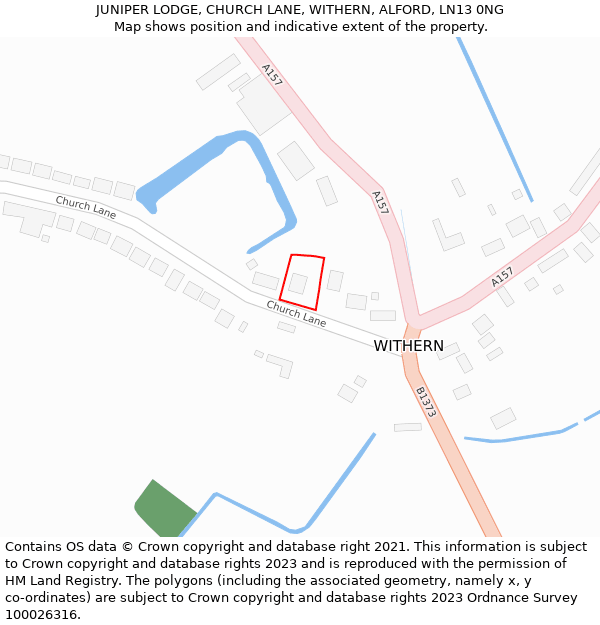 JUNIPER LODGE, CHURCH LANE, WITHERN, ALFORD, LN13 0NG: Location map and indicative extent of plot