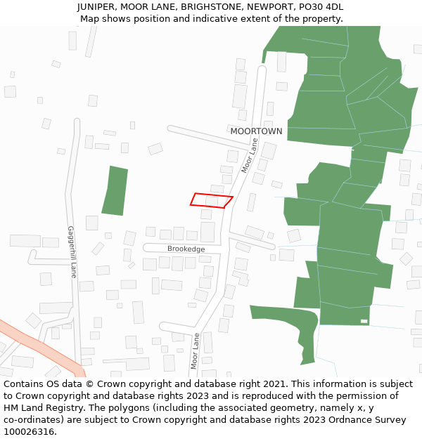 JUNIPER, MOOR LANE, BRIGHSTONE, NEWPORT, PO30 4DL: Location map and indicative extent of plot