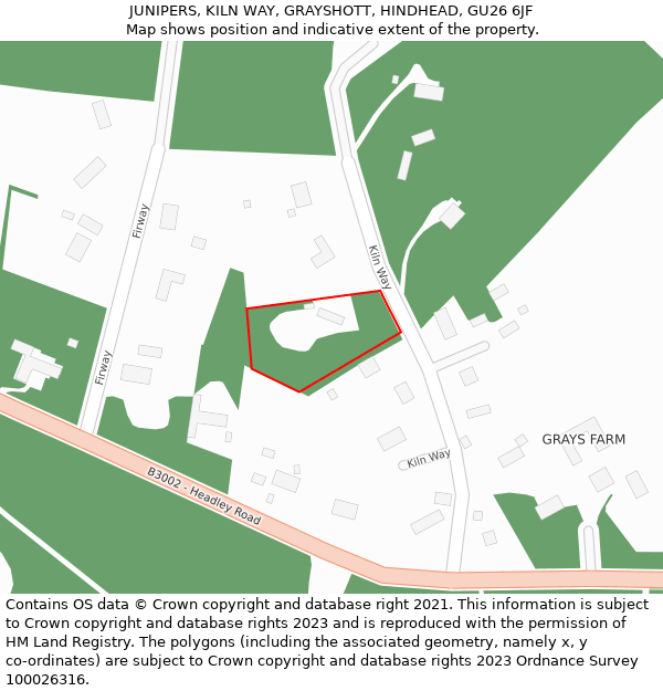 JUNIPERS, KILN WAY, GRAYSHOTT, HINDHEAD, GU26 6JF: Location map and indicative extent of plot
