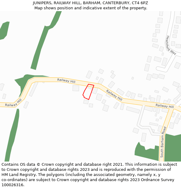 JUNIPERS, RAILWAY HILL, BARHAM, CANTERBURY, CT4 6PZ: Location map and indicative extent of plot