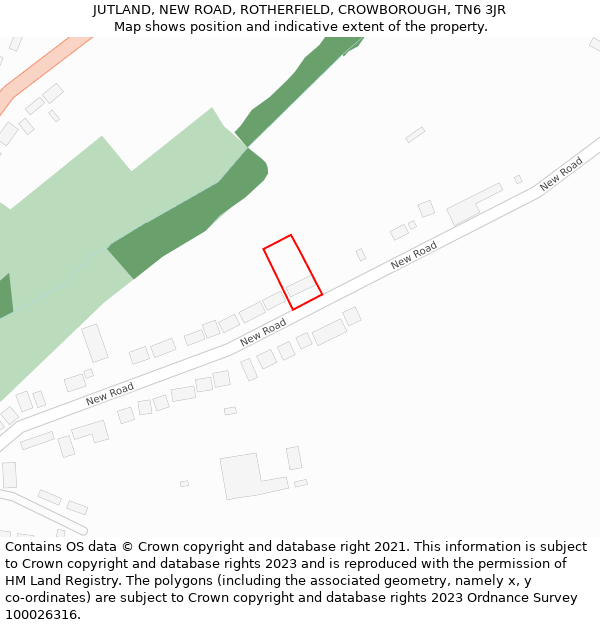 JUTLAND, NEW ROAD, ROTHERFIELD, CROWBOROUGH, TN6 3JR: Location map and indicative extent of plot