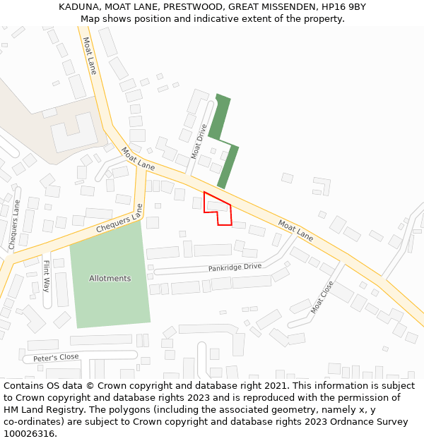 KADUNA, MOAT LANE, PRESTWOOD, GREAT MISSENDEN, HP16 9BY: Location map and indicative extent of plot