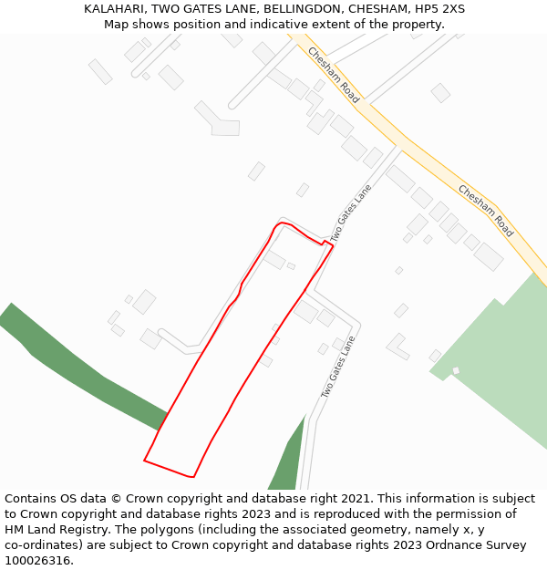 KALAHARI, TWO GATES LANE, BELLINGDON, CHESHAM, HP5 2XS: Location map and indicative extent of plot