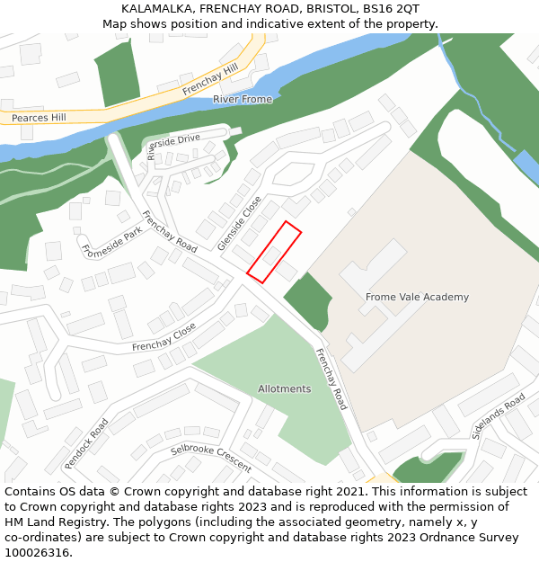 KALAMALKA, FRENCHAY ROAD, BRISTOL, BS16 2QT: Location map and indicative extent of plot