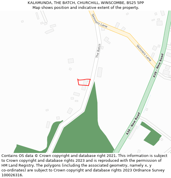 KALAMUNDA, THE BATCH, CHURCHILL, WINSCOMBE, BS25 5PP: Location map and indicative extent of plot