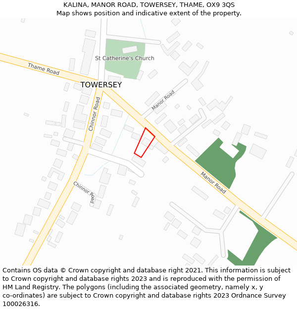KALINA, MANOR ROAD, TOWERSEY, THAME, OX9 3QS: Location map and indicative extent of plot