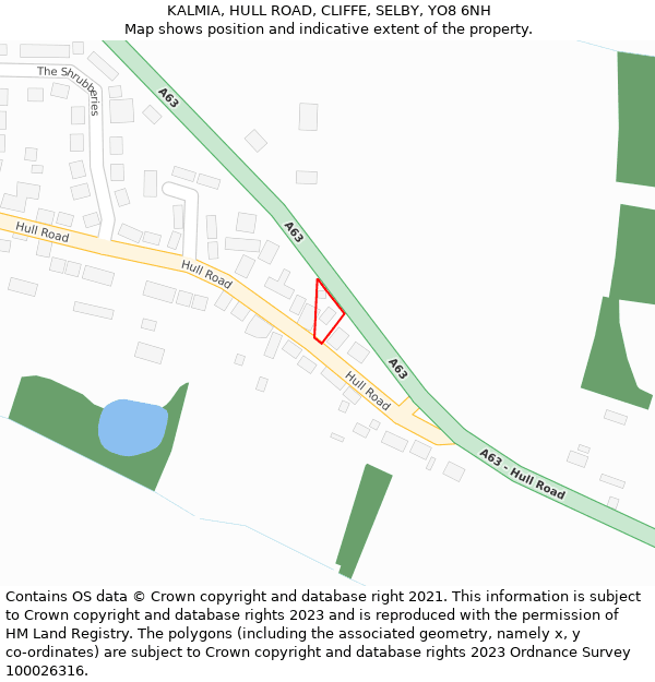 KALMIA, HULL ROAD, CLIFFE, SELBY, YO8 6NH: Location map and indicative extent of plot