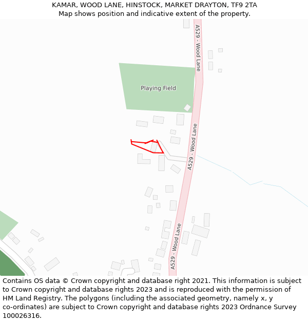 KAMAR, WOOD LANE, HINSTOCK, MARKET DRAYTON, TF9 2TA: Location map and indicative extent of plot