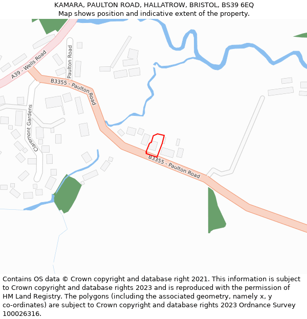 KAMARA, PAULTON ROAD, HALLATROW, BRISTOL, BS39 6EQ: Location map and indicative extent of plot