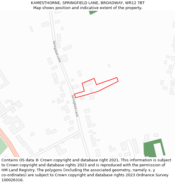 KAMESTHORNE, SPRINGFIELD LANE, BROADWAY, WR12 7BT: Location map and indicative extent of plot