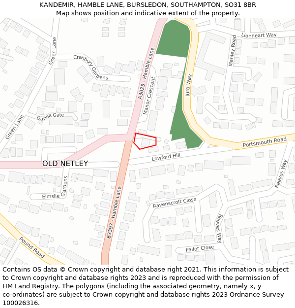 KANDEMIR, HAMBLE LANE, BURSLEDON, SOUTHAMPTON, SO31 8BR: Location map and indicative extent of plot