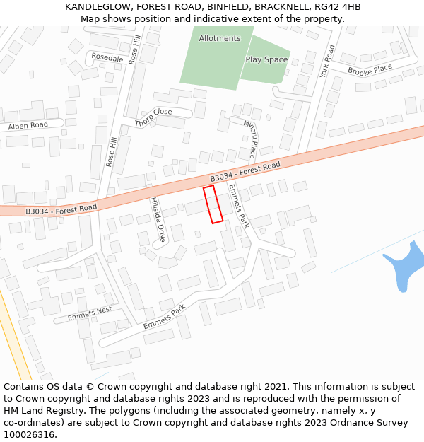 KANDLEGLOW, FOREST ROAD, BINFIELD, BRACKNELL, RG42 4HB: Location map and indicative extent of plot