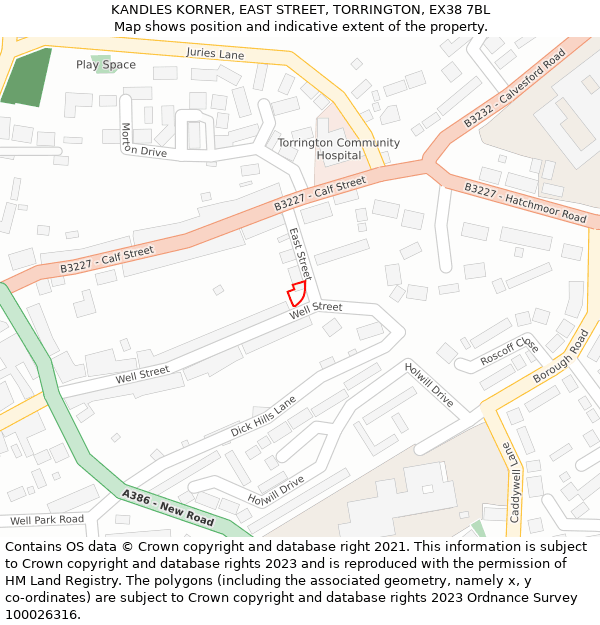 KANDLES KORNER, EAST STREET, TORRINGTON, EX38 7BL: Location map and indicative extent of plot