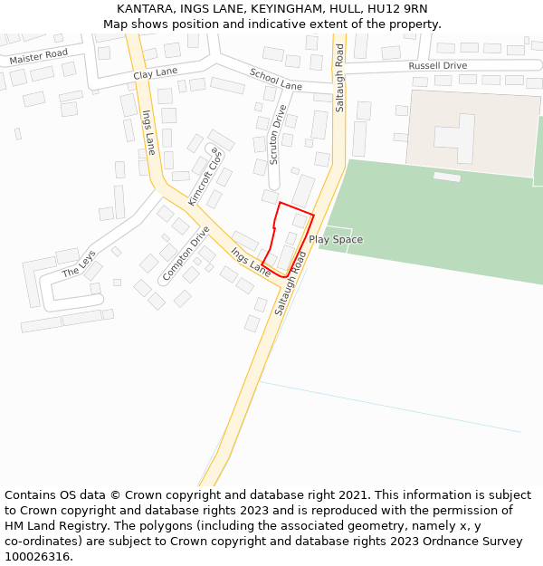 KANTARA, INGS LANE, KEYINGHAM, HULL, HU12 9RN: Location map and indicative extent of plot