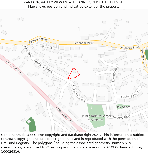 KANTARA, VALLEY VIEW ESTATE, LANNER, REDRUTH, TR16 5TE: Location map and indicative extent of plot