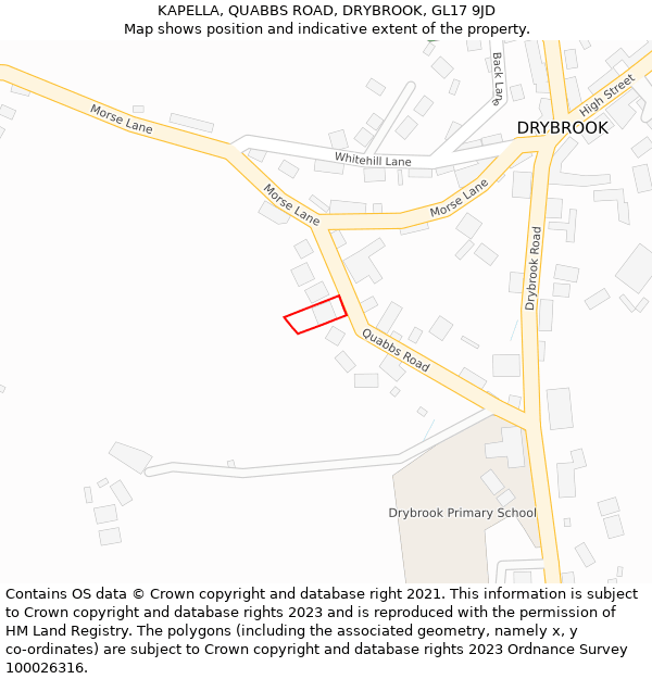 KAPELLA, QUABBS ROAD, DRYBROOK, GL17 9JD: Location map and indicative extent of plot