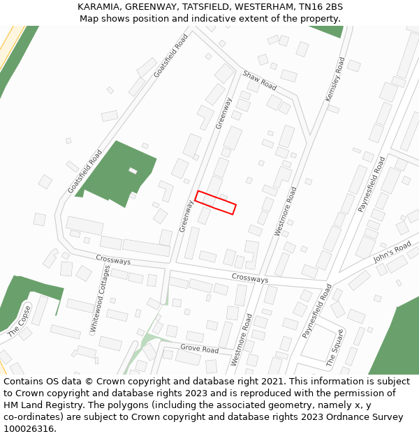 KARAMIA, GREENWAY, TATSFIELD, WESTERHAM, TN16 2BS: Location map and indicative extent of plot
