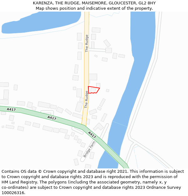 KARENZA, THE RUDGE, MAISEMORE, GLOUCESTER, GL2 8HY: Location map and indicative extent of plot