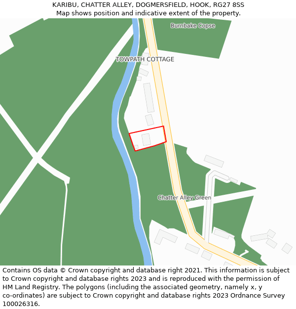 KARIBU, CHATTER ALLEY, DOGMERSFIELD, HOOK, RG27 8SS: Location map and indicative extent of plot