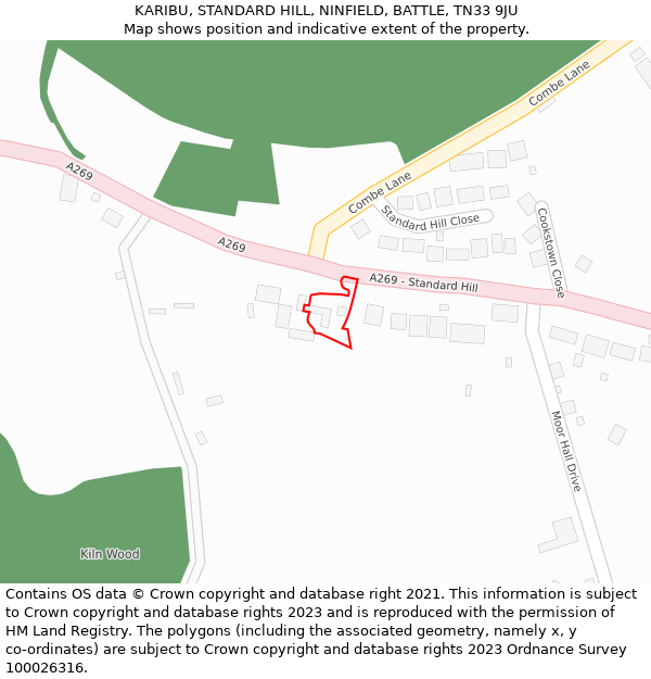 KARIBU, STANDARD HILL, NINFIELD, BATTLE, TN33 9JU: Location map and indicative extent of plot