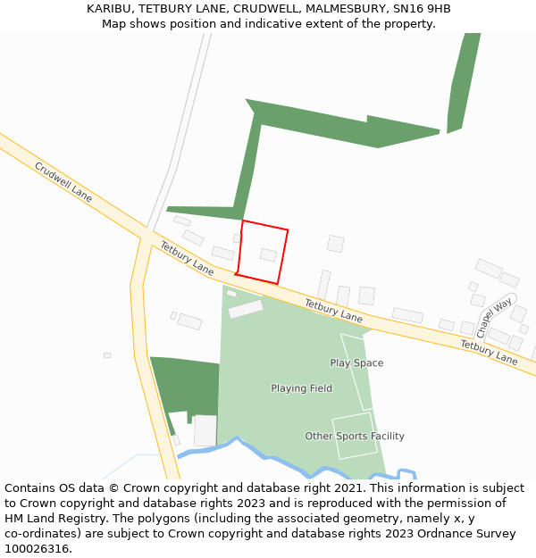 KARIBU, TETBURY LANE, CRUDWELL, MALMESBURY, SN16 9HB: Location map and indicative extent of plot