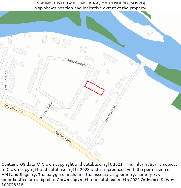 KARINA, RIVER GARDENS, BRAY, MAIDENHEAD, SL6 2BJ: Location map and indicative extent of plot