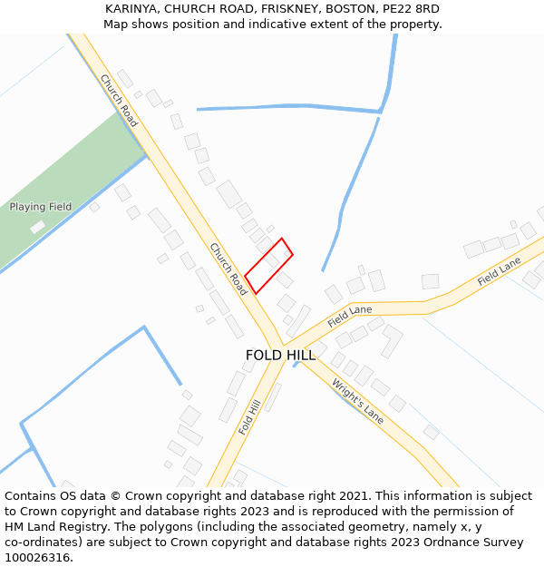 KARINYA, CHURCH ROAD, FRISKNEY, BOSTON, PE22 8RD: Location map and indicative extent of plot